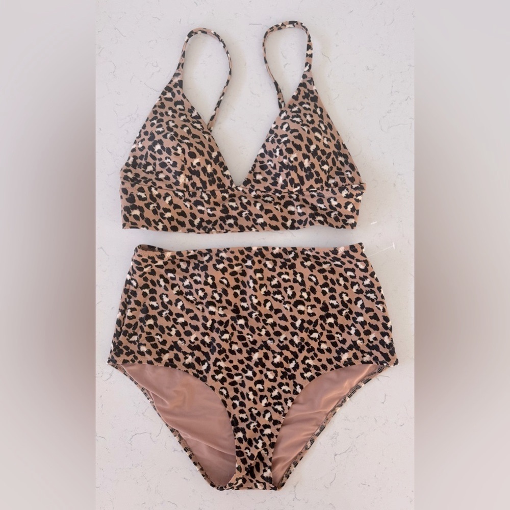 NWOT! Aerie Leopard Print full-coverage High-waisted bikini set